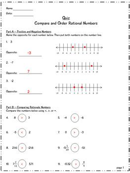 comparing rational numbers worksheet pdf grade 6
